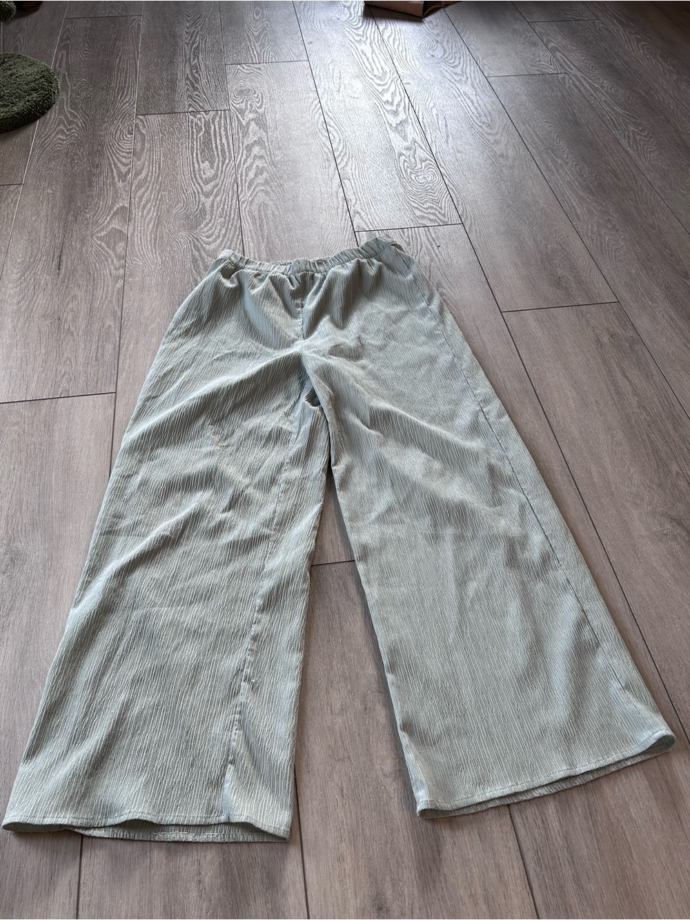 OAK + FORT Ribbed Wide-Leg Lounge Pants Sage Green Stretch Comfort Minimalist
